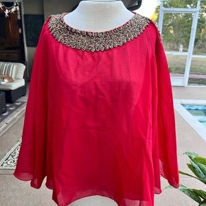 Chic Red Women's Cape with Beaded Collar